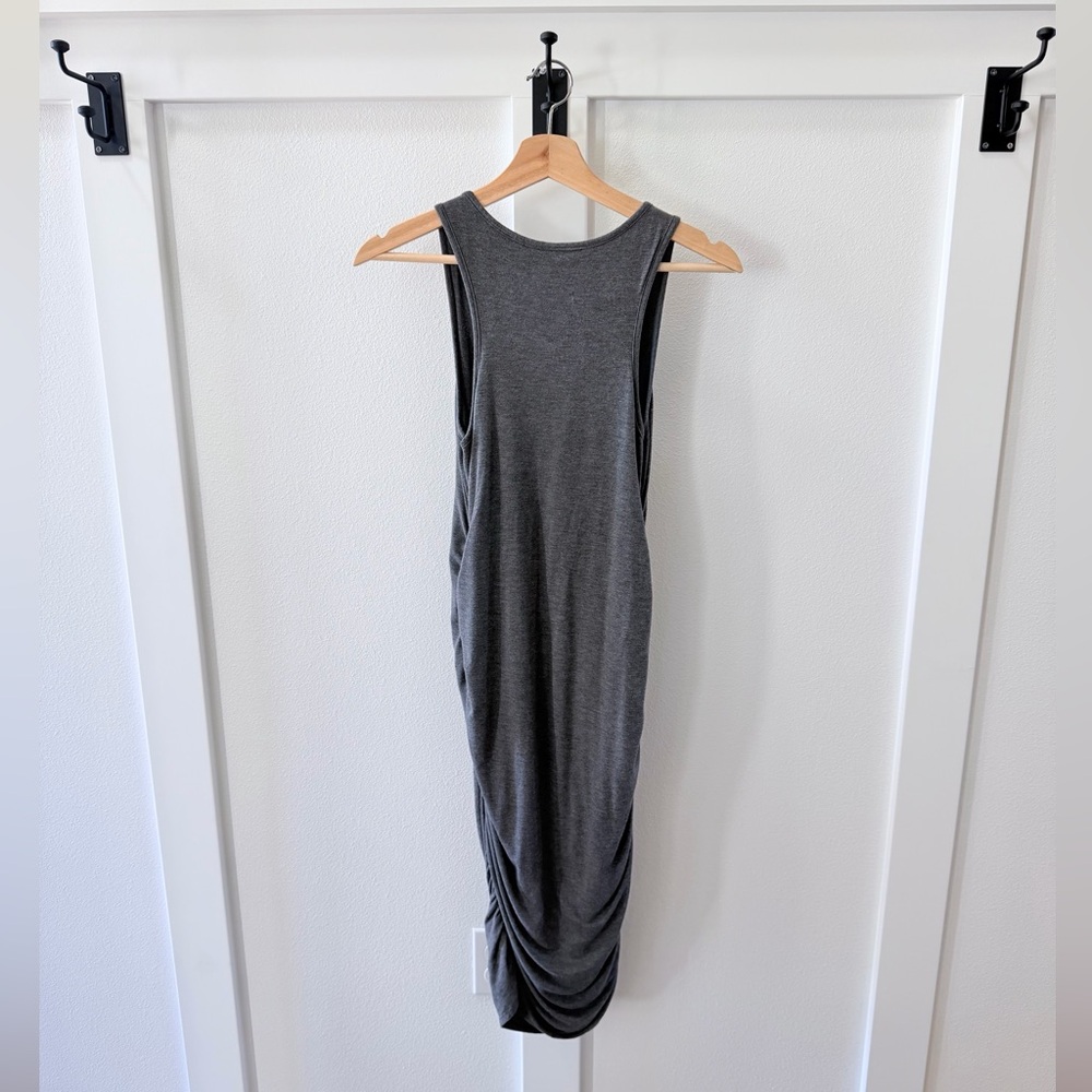 Pinkblush Sleeveless Charcoal Ruched Midi Maternity Dress - Picture 2 of 7
